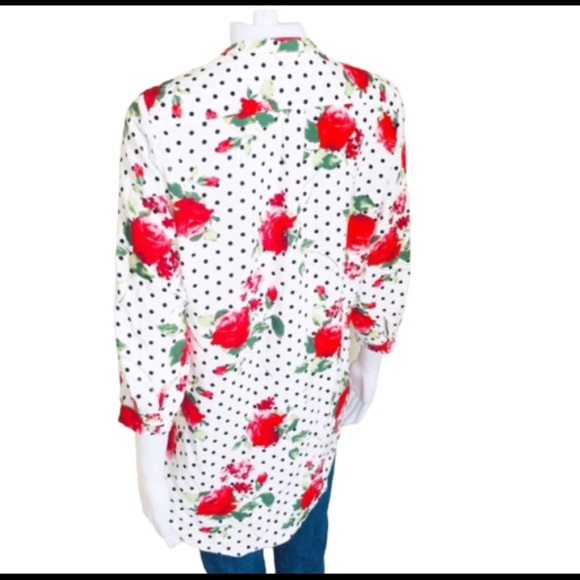 MARSHALLS/WINNERS Rose Polka Dot Blouse With Crop Sleeve Length Ivory Sz Medium - Picture 3 of 7